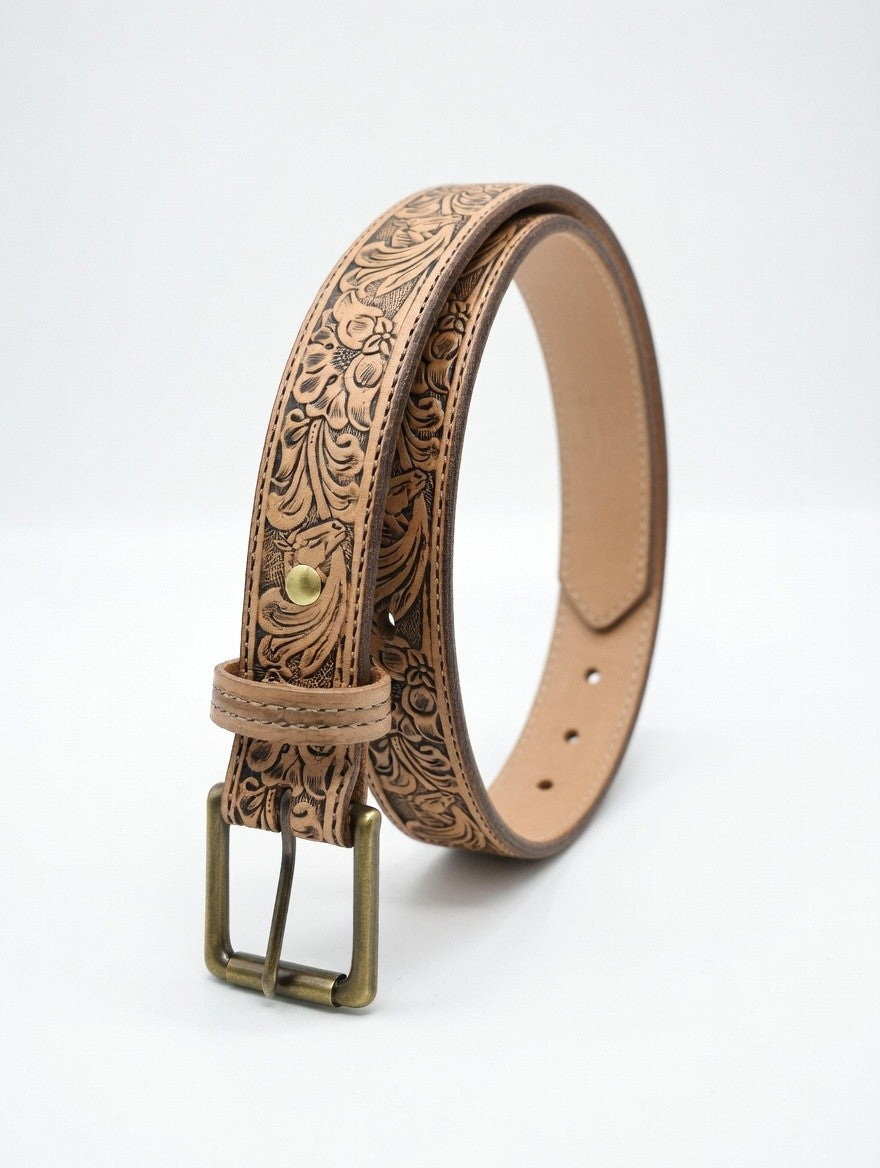 Embossed Horse and Floral Belt - armourbelts.com