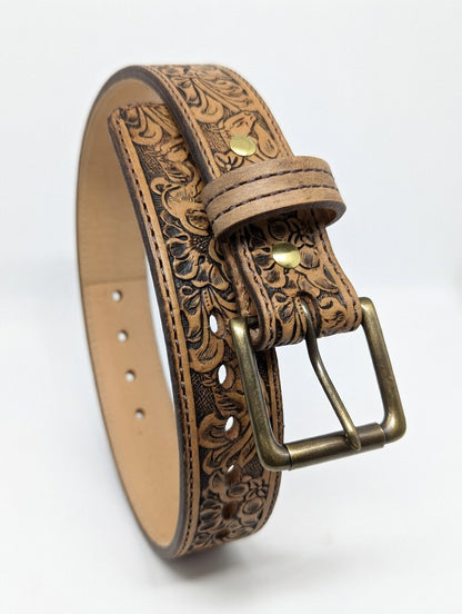 Embossed Horse and Floral Belt - armourbelts.com